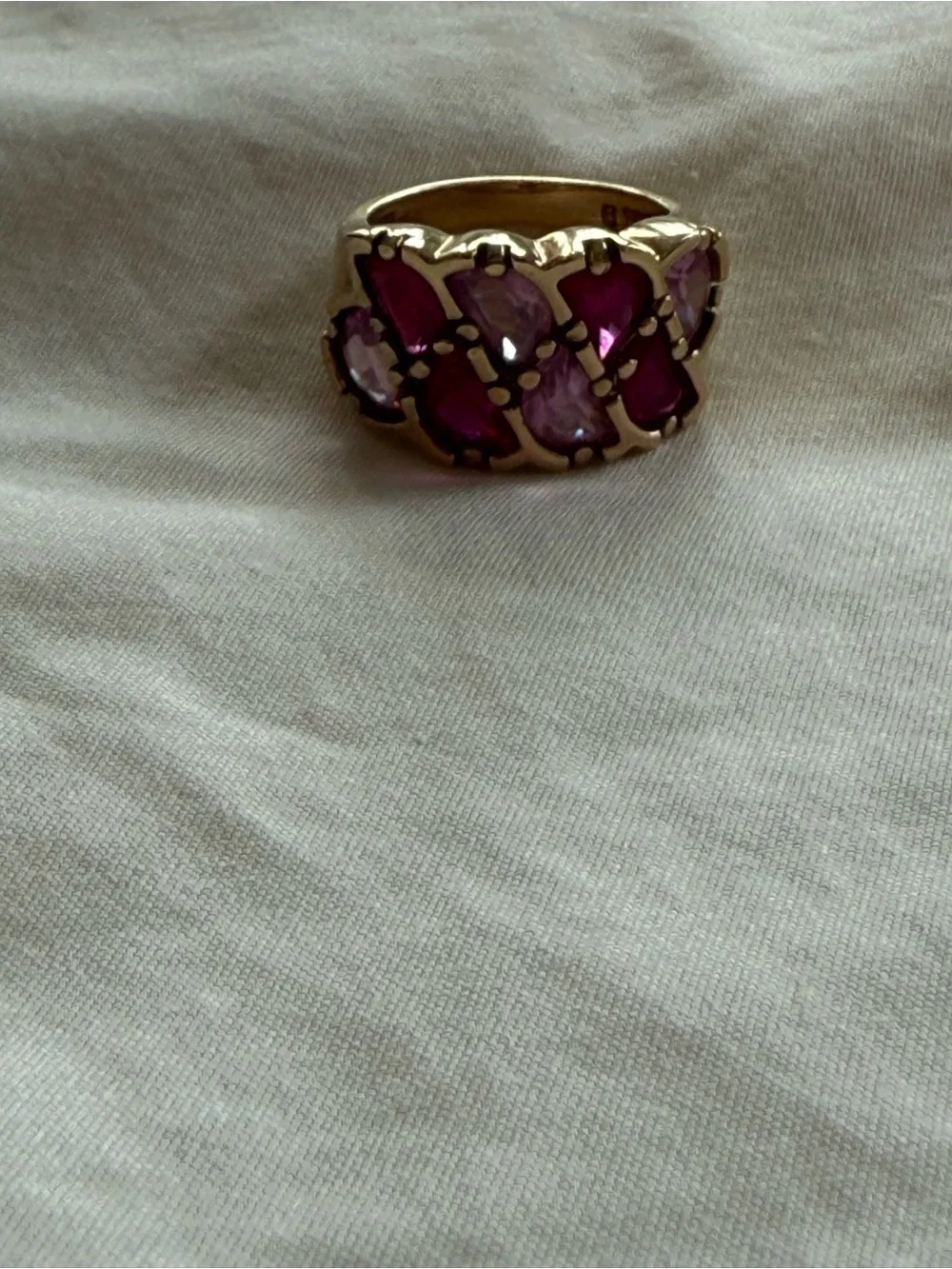 Vintage 925 Sterling Silver Gold Plated Pink Tourmaline Garnet Ring